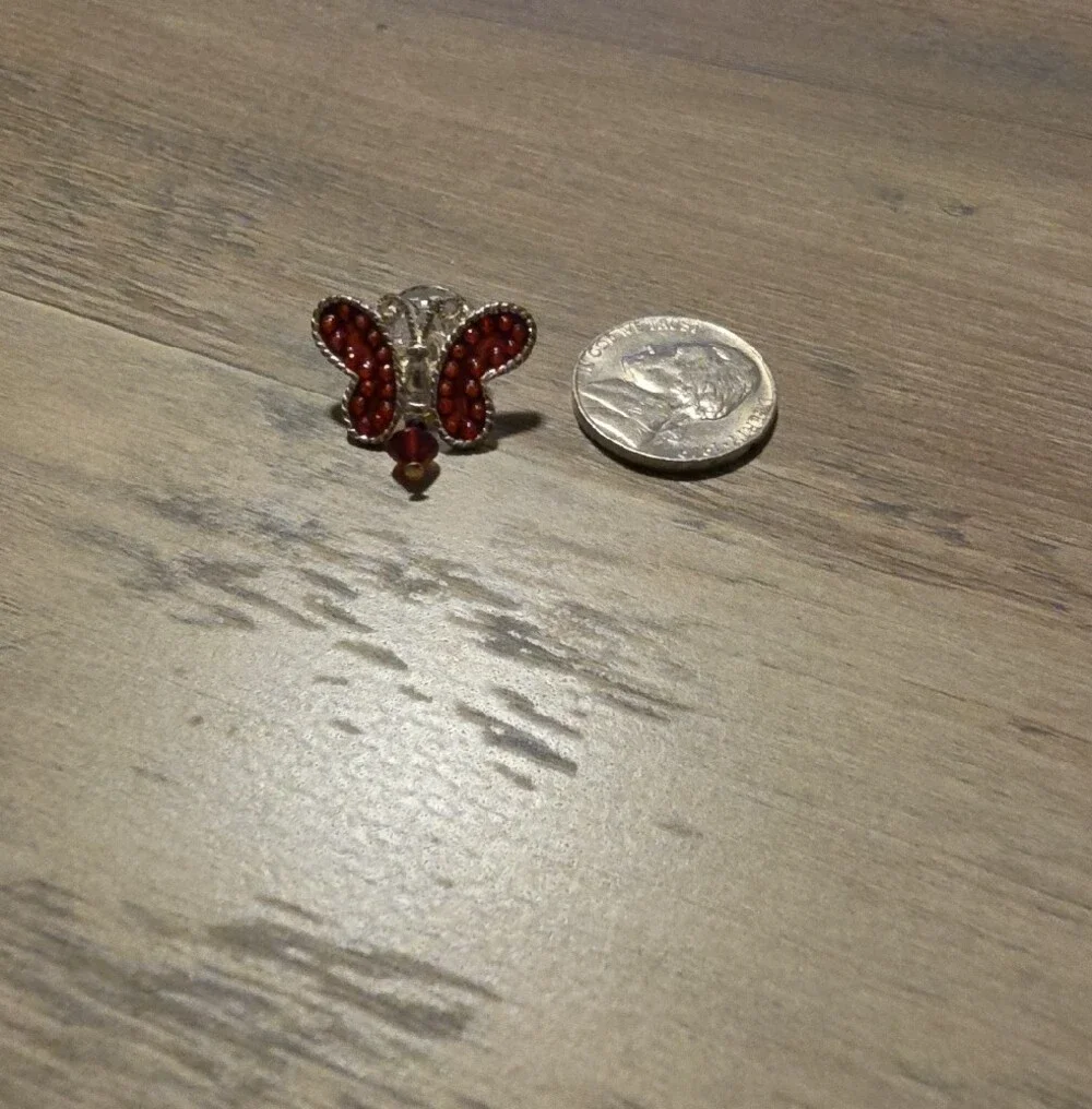 Red Crystal Butterfly Brooch with Dangle